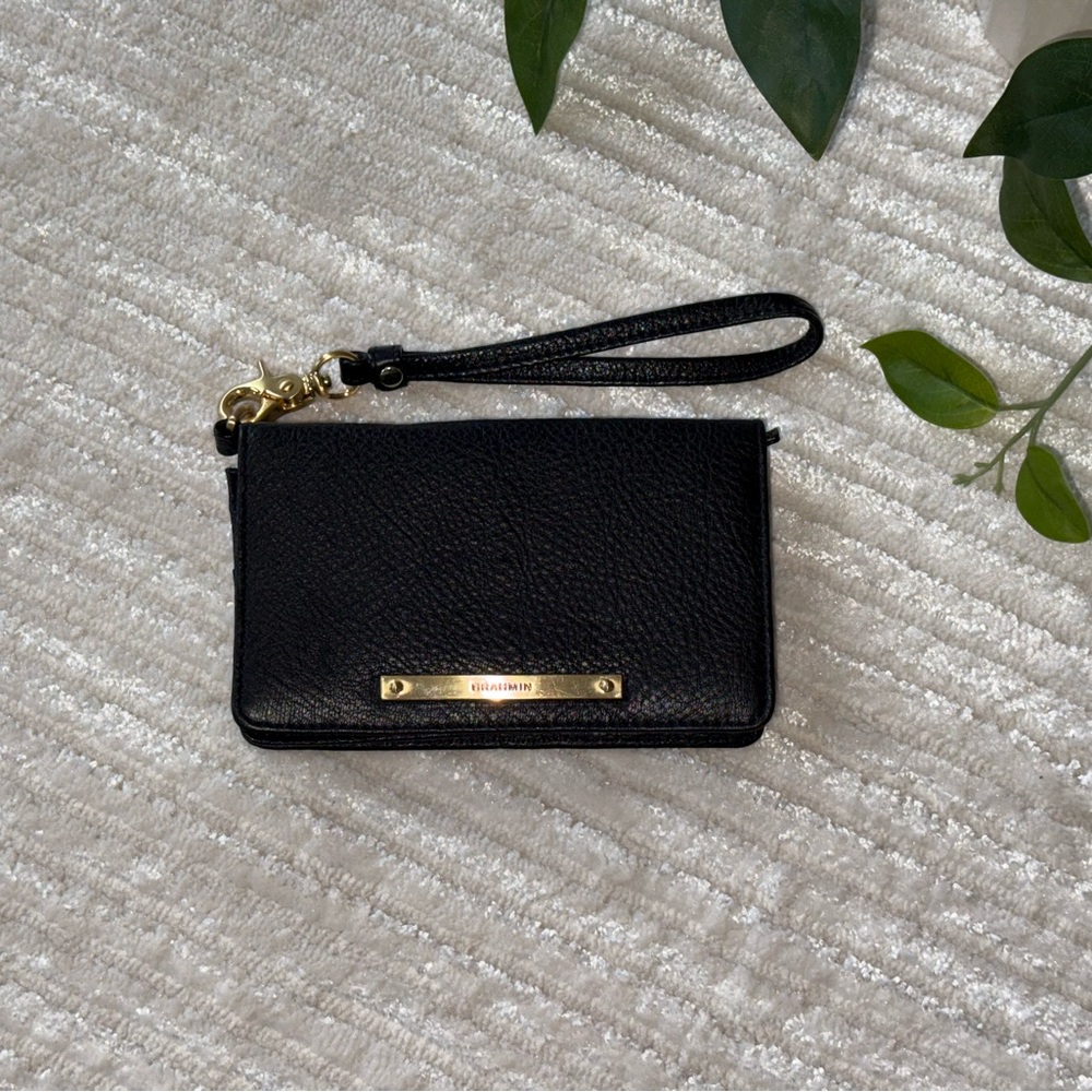 Brahmin Black Leather Ady Wallet Clutch with Wristlet, *Flaw*